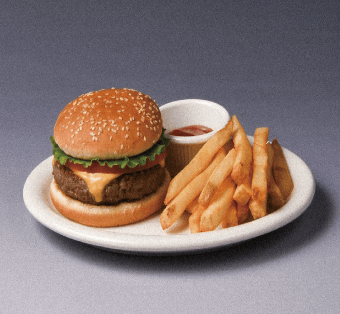 Onestar burger and fries on a plate